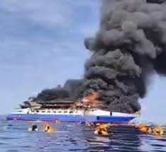 Kapal KM Barcelona 5 Terbakar di Perairan Talise